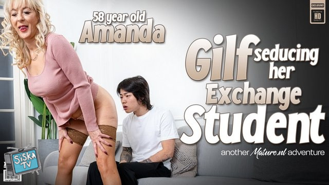 Amanda - Amanda is a 58 year old GILF seducing and fucking her Japanese exchange student on the couch