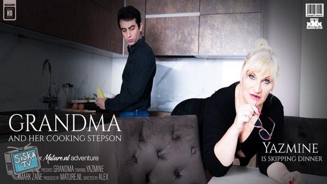 Yazmine - Cooking toyboy gets seduced by curvy big butt grandma Yazmine